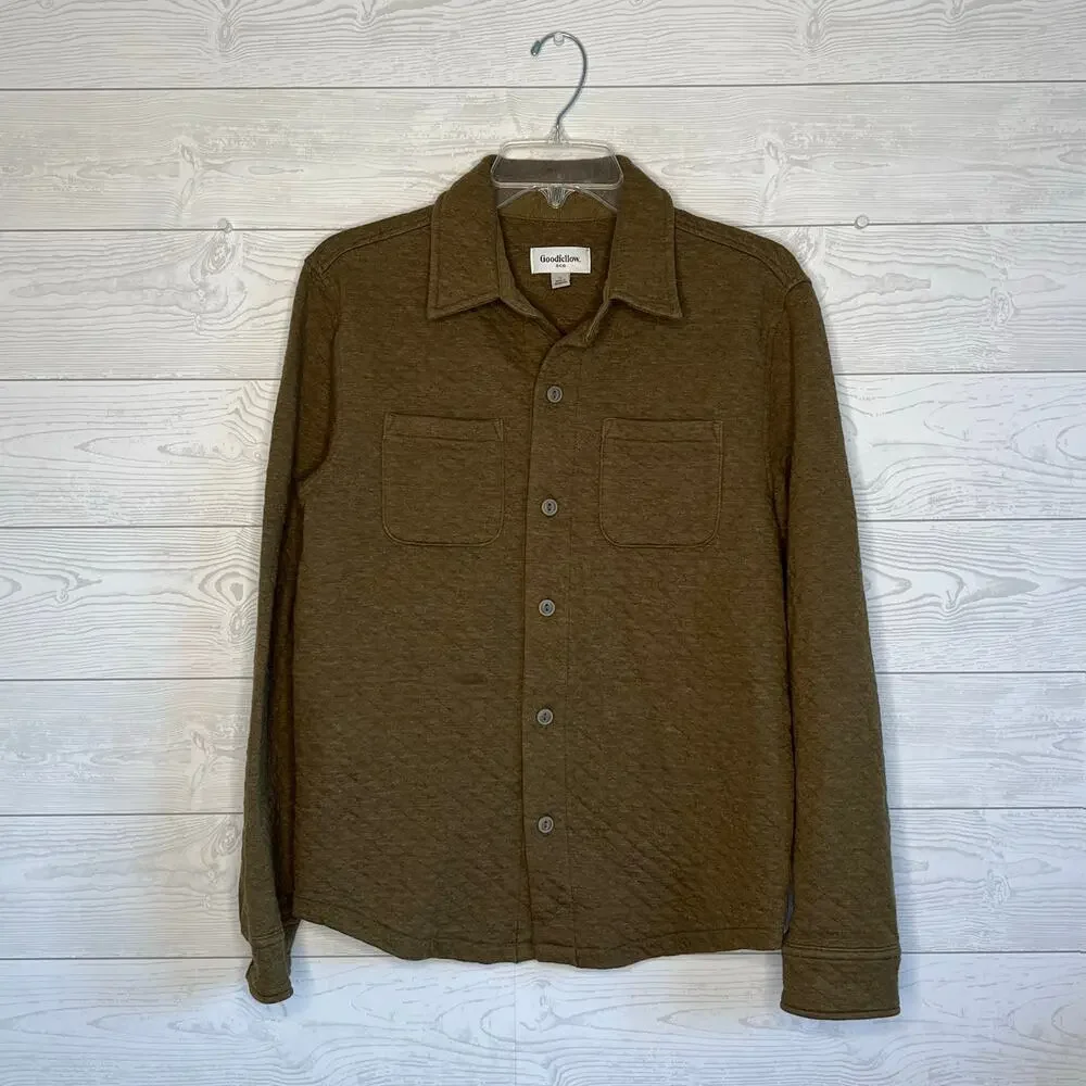 Goodfellow & Co olive green quilted button front shacket Size Small